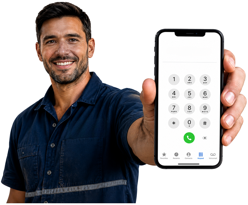 Bella Vista Blocked Drains plumber holding a phone — call 1300 261 965