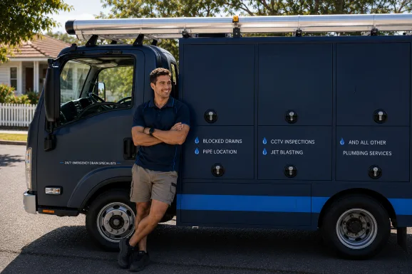 Our plumber with the service van on a Bella Vista job