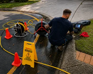 Plumber checking a blocked drain on a Bella Vista job