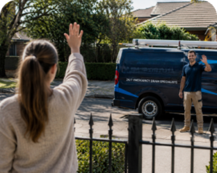 Customer waving goodbye to a Bella Vista Blocked Drains plumber
